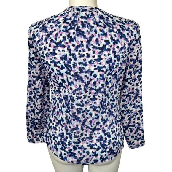 NWT LIZ CLAIBORNE BLUE & PINK FLORAL TIE FRONT TUNIC TOP - PETITE LARGE - Picture 2 of 5